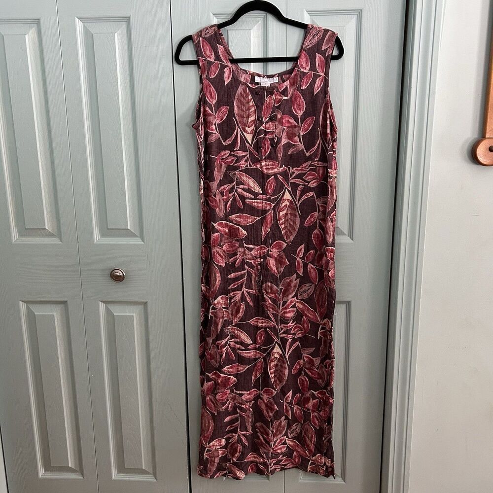 New Aura Boho Cotton Flax Maxi Dress Large Sleeveless Hawaiian Floral